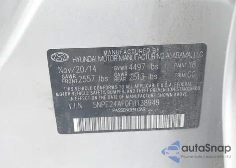 2015 Hyundai Sonata Se from USA, damaged, VIN 5NPE24AF0FH138949